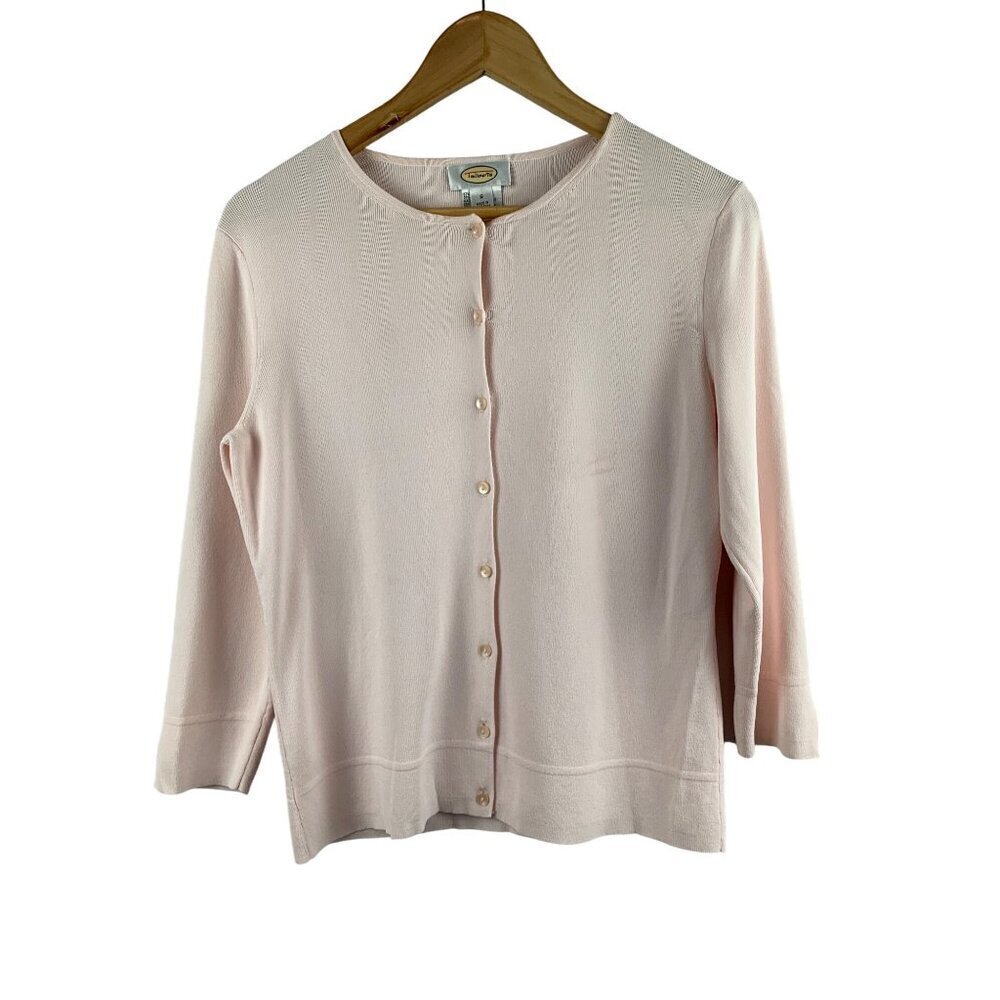 Talbots Womens Small Pink Cardigan Sweater 3/4 Sleeve Button-Front